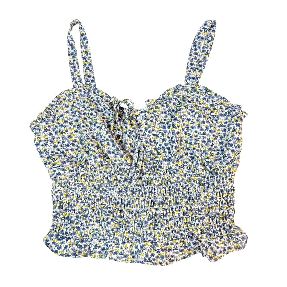 Sienna Sky Floral Smocked Crop Top Blue Yellow Festival Boho Cottagecore Size S